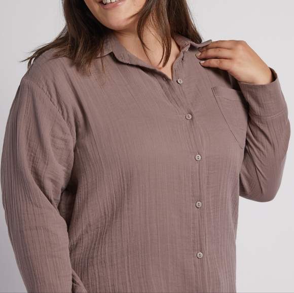 Parachute Organic Cotton Cloud Plum Button Down Pajama Top Small - Picture 2 of 6